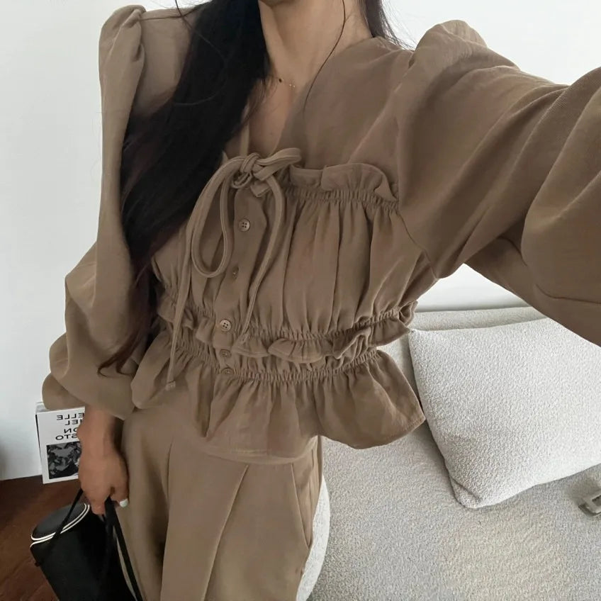 Set 2026 Fashion Korean Style Waist-Cinching Casual Set Pants Women's Autumn Collection Two-Piece Suit from China