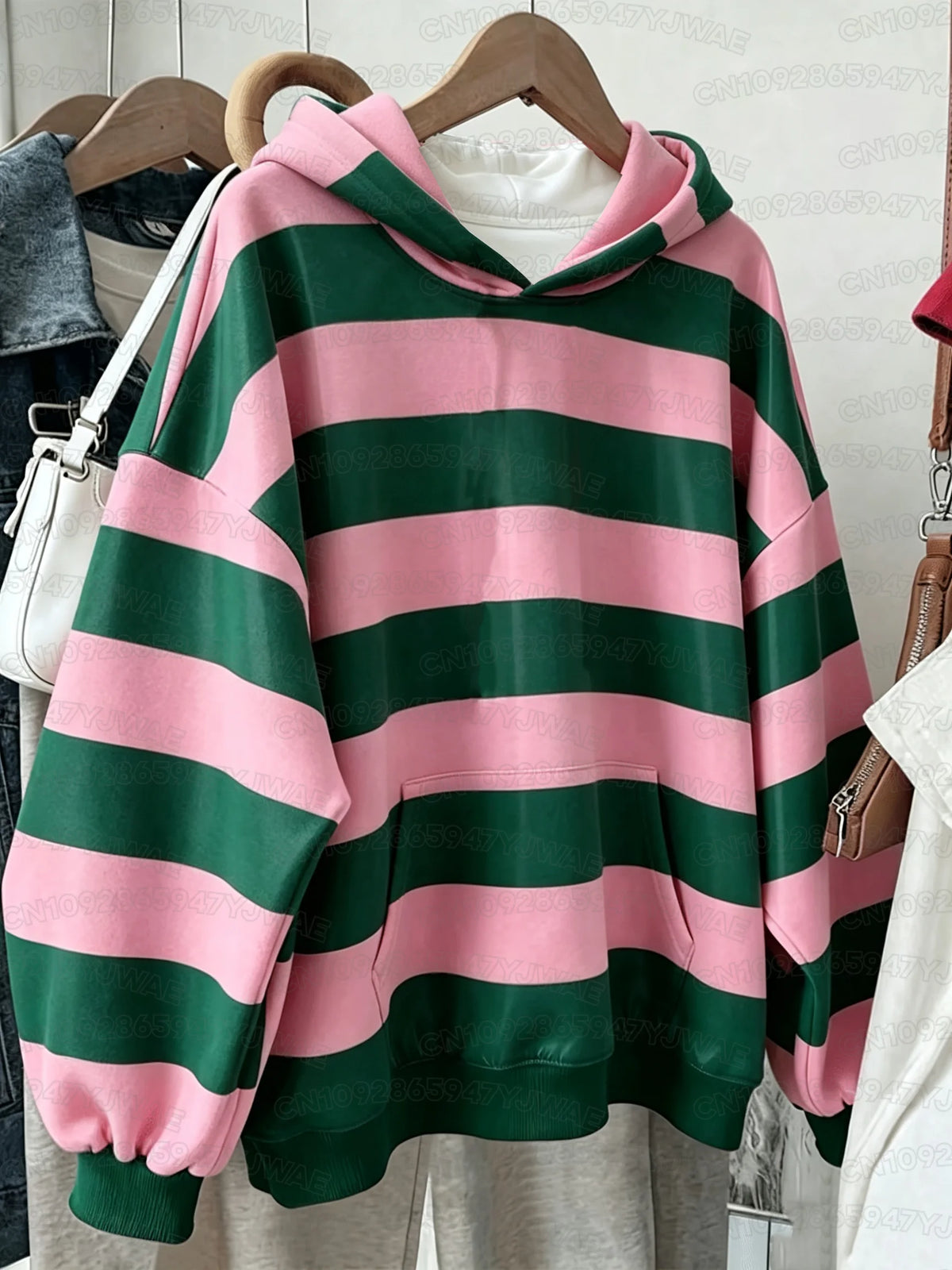 Autumn and Winter Women's Men's Colorblock Casual Daily Hooded Sweatshirt Striped Print Hoodies Y2K Sweatshirt
