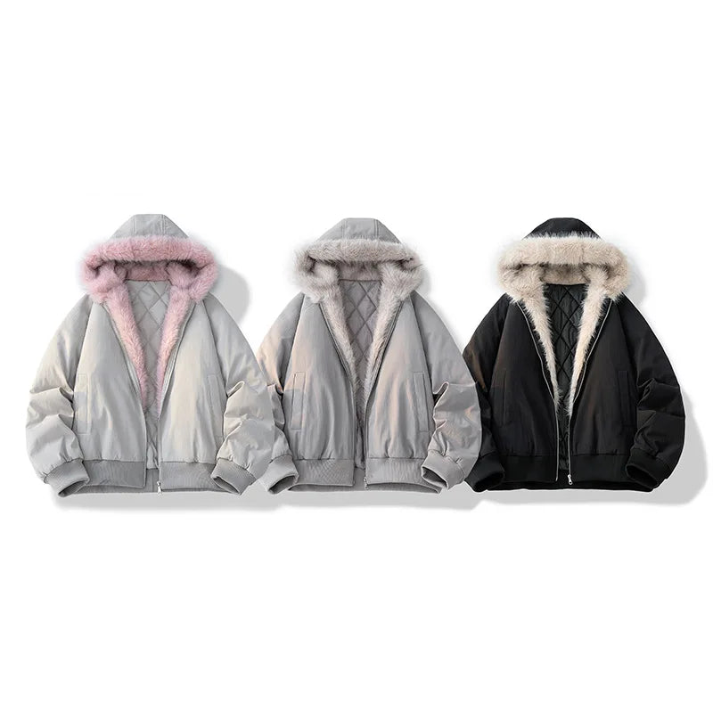 Winter Jacket Man Women Fur Collar Fashion Parka Thick Warm Coat Oversize Loose Casual Jacket Hooded American Streetwear Cool