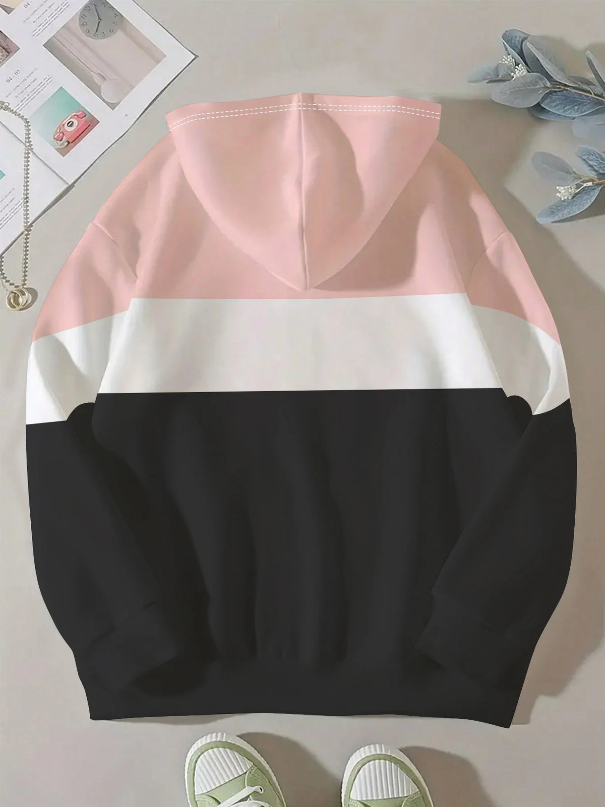 Women Plus Size Color Block Zip Up Hoodie Jacket,Long Sleeve Hooded Sweatshirt With Pockets, Casual Loose Winter Outerwear