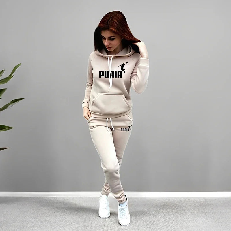 Autumn Winter Daily Casual Sporty Hoody Outfit Women's Jogger Set Hoodies and Sweatpants Female Home Outdoor Comfort Sportswear