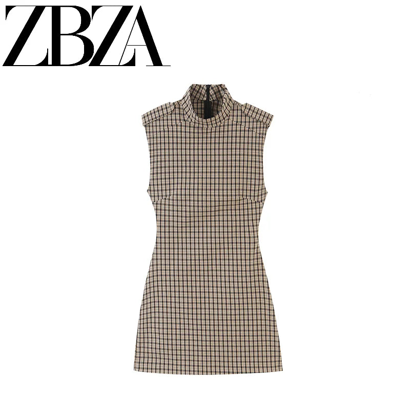 Casual Fashionable Plaid Belted Short Romper ZR Autumn Arrival Women's Clothing Casual Style Polyester Fiber No Sleeve Romper