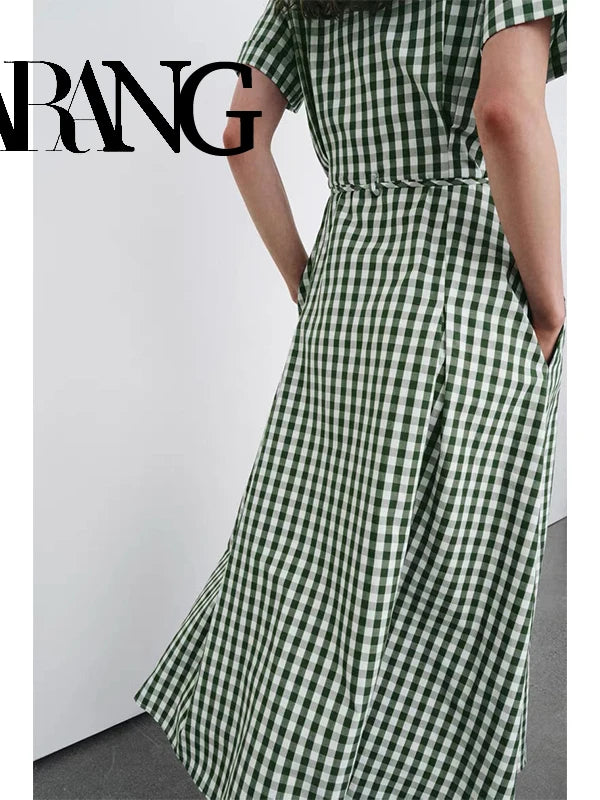 ZAZR Spring 2026 Fashion Shirt Dress Small Plaid Women's Dress Stylish Waist-Cinching Polyester Short Sleeve Loose Fit