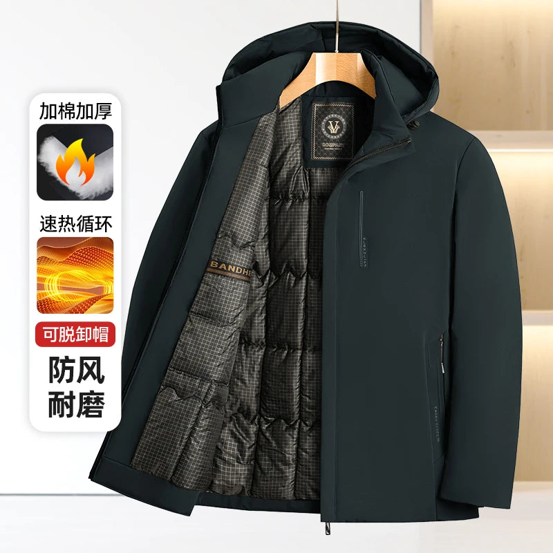 Men's Padded Male Thermal Windbreaker Jackets Clothing Parka Casual Men Cotton Thicken Warm Removable Hooded Parkas Winter Warm