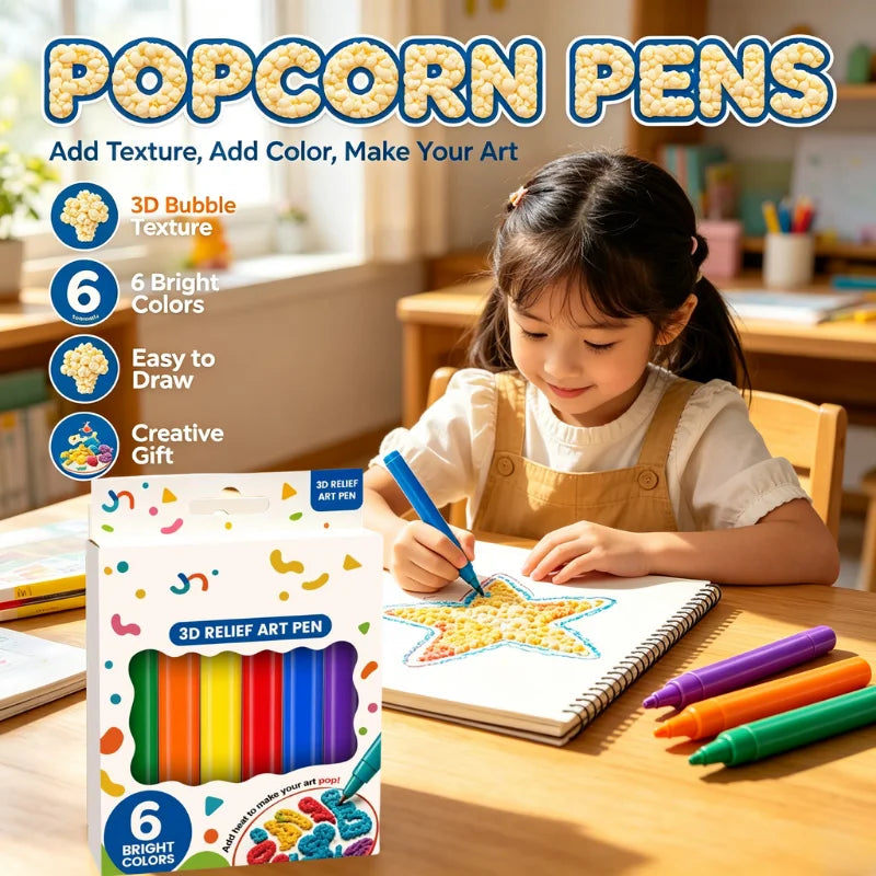3D Relief Art Puffy Paint Pens 6 Vibrant Colors Heat Activated Raised Texture Drawing Markers DIY Handicraft Painting Tools
