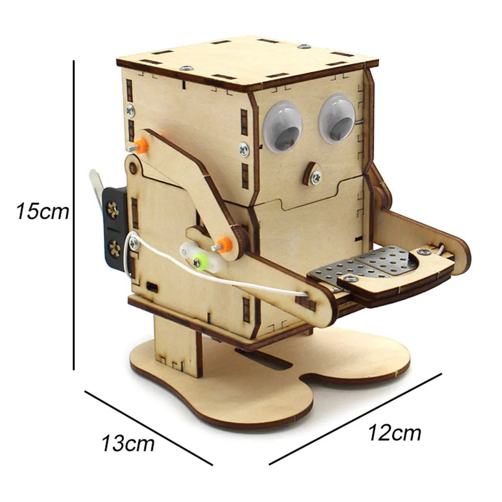 DIY Robot Eating Coin Wood Model Teaching Learning Stem Project Kit for Kid Science Experiment Education Toy Wooden Assemble Kit
