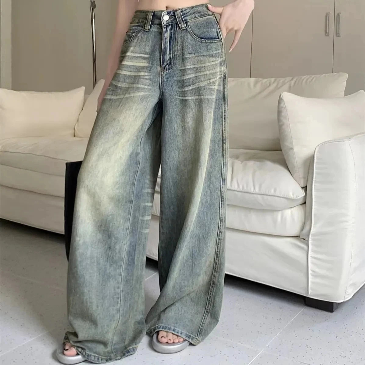 Jeans Women's Y2K Loose Straight Leg Jeans Women Trousers Baggy Wide Fit Casual High Waist Retro Washed Vintage Style Women's Jeans Jeans