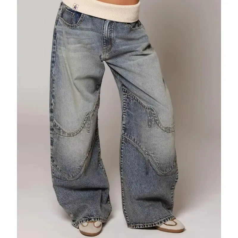 Washed old blue jeans American retro street men and women straight and loose trend style hot selling casual jeans