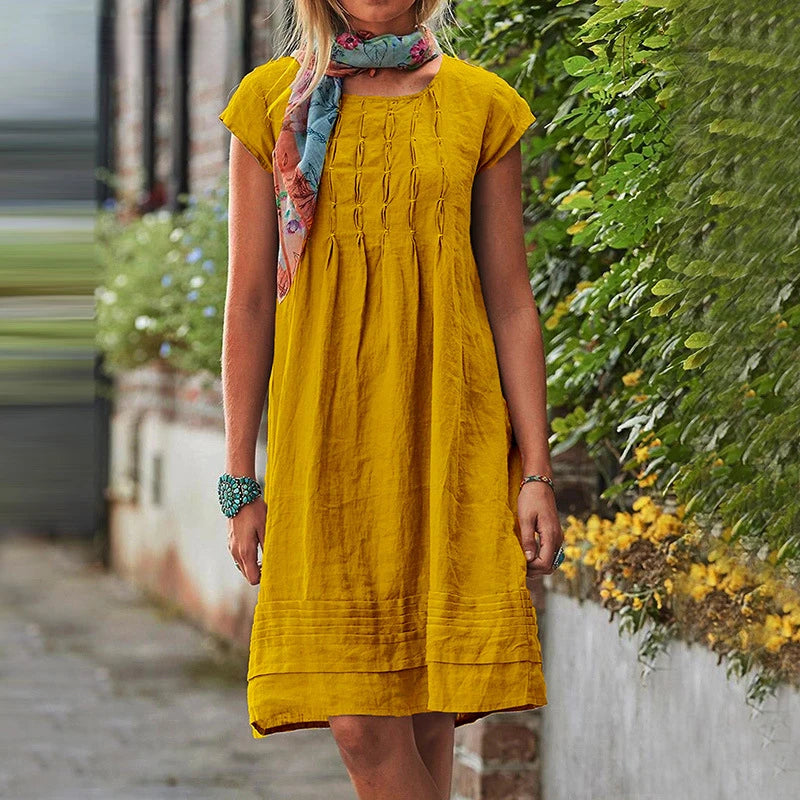 Casual Dress Women's 2022 Women's Summer Dress Casual Solid Beach Dresses For Women Elegant O Neck Short Sleeve Party Dress Robe S-5XL