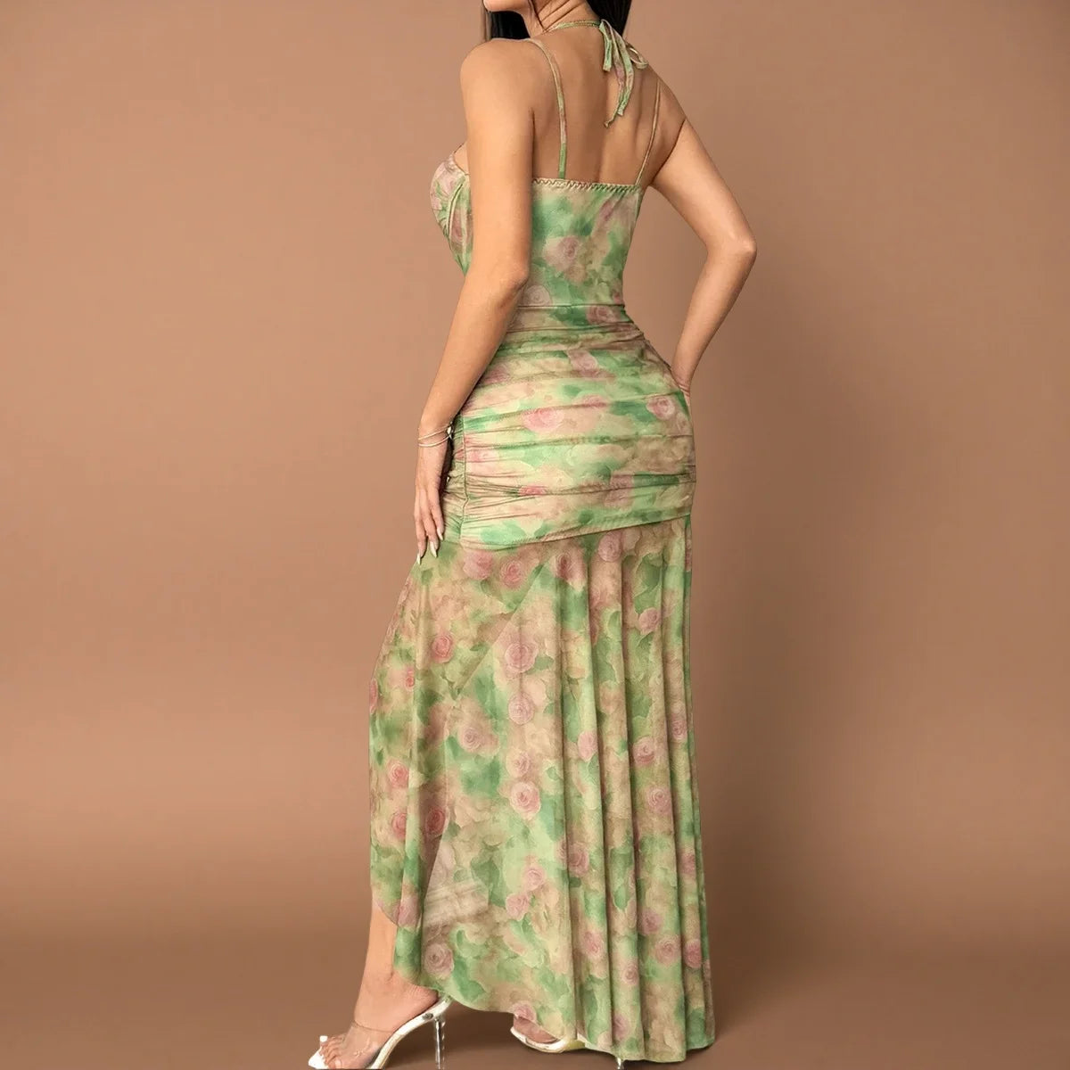 Sexy Sleeveless Floral Print Long Dresses Fashion Women Split Spaghetti Strap Summer Bodycon Casual Beach Evening Party Vestidos