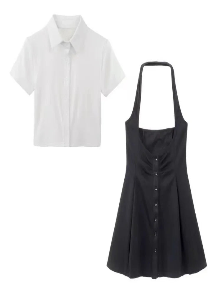 Summer Sweet Spicy Short Collar Two-Piece Set Miniature Girl School Style Skirt And Blouse Set Trendy Fashion Ensemble
