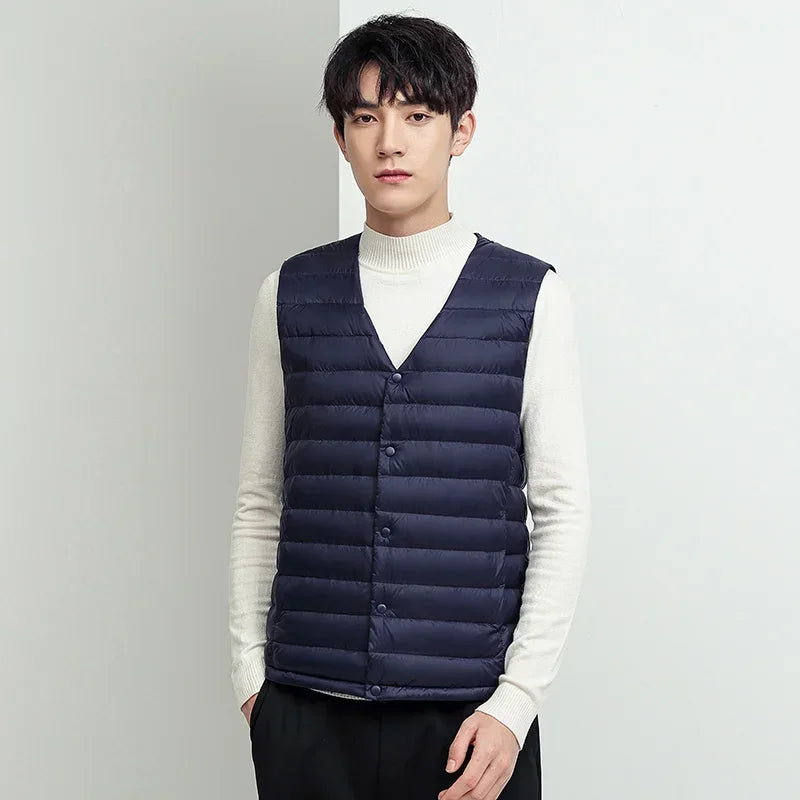 Lightweight Down Vests Men 90% White Duck Down Packable Winter Vests Solid Portable Sleeveless Waistcoat Homme Warm Parkas Male