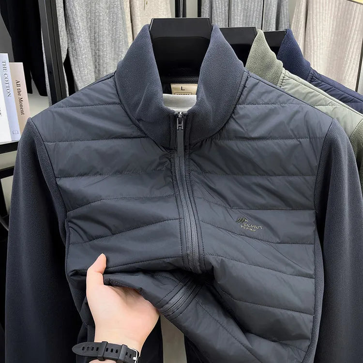 2026 New Men's Fleece Patchwork Jacket Lightweight Cotton Autumn Winter Casual Stand Collar Warmth Polyester Wool Nylon