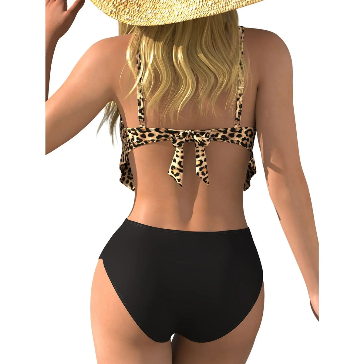 Two Piece Swimwear Leopard Print Ruffle High Waist Bathing Suit Women Summer Beachwear Tankini Style Swimsuit Bandage Bikini Set