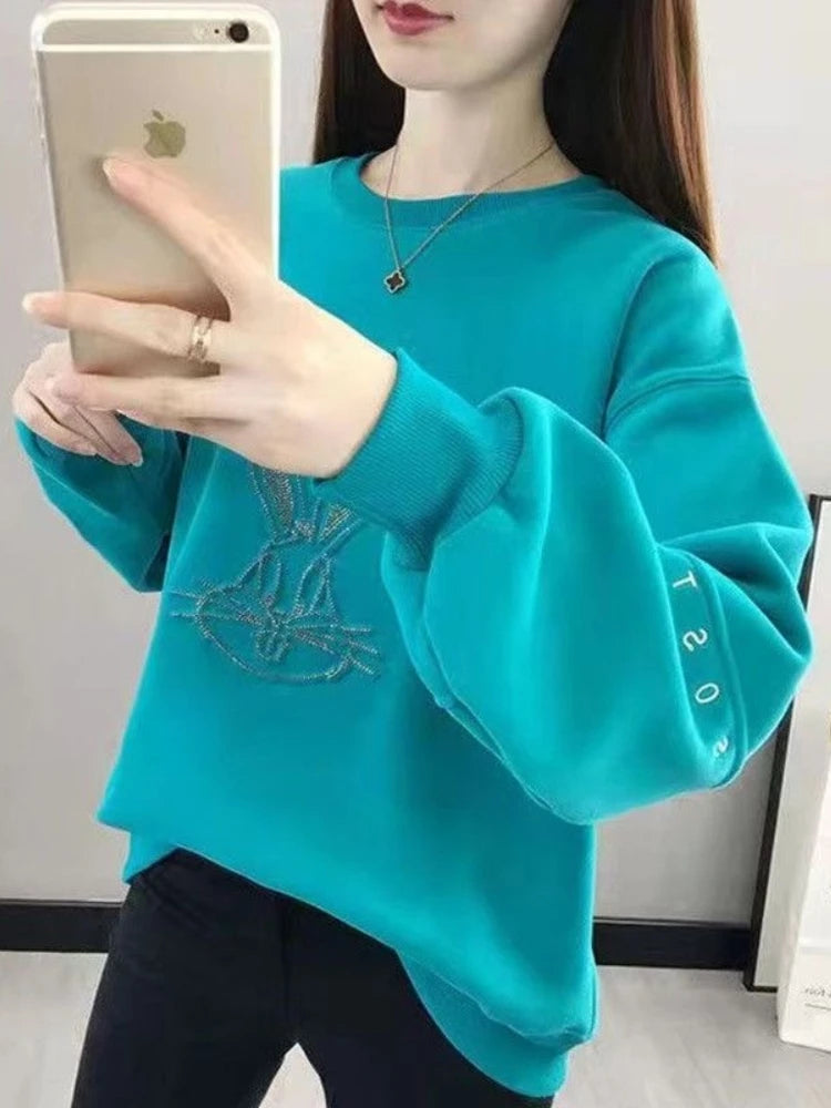 Sweatshirt High Waist Loose Fit Long Sleeve Sweatshirt Women's Fashionable Korean Style Versatile Slimming Short Design Autumn Winter Top