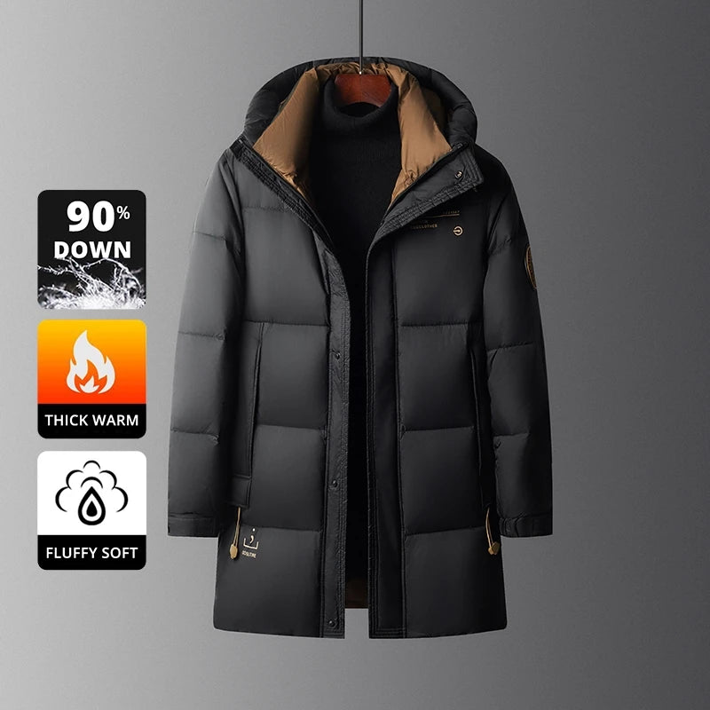Down Coats Parkas Brand Winter High End Long Thick New Brand Casual Fashion Winter Down Jacket Men Hooded Warm Street Parkas Feather Windbreaker Puffer Coats