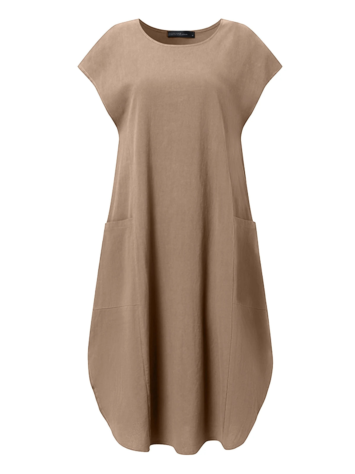 ZANZEA Summer Casual Cotton Dress for Woman O-Neck Short Cap Sleeve Loose Cotton Knee-Length Dress Vacation Day Wear Robes Femme