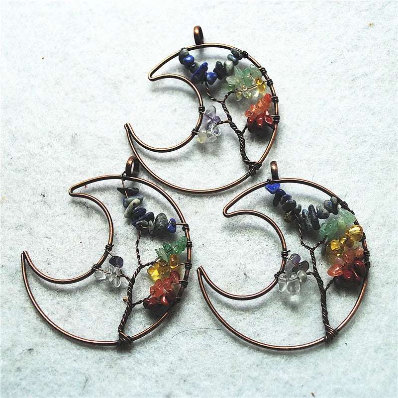 4PCS Hot Moon Shape Pendants 50MM Size Tee OF Life ETZ HACHAYIM Natural Gemstone Mixed Good For Jewelry Designs
