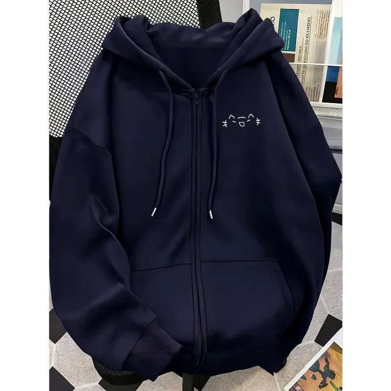 Women'S Spring Autumn Winter Fleece Lined Hooded Zip-Up Sweatshirt Jacket, Loose Zip Style for Street Trendy Look