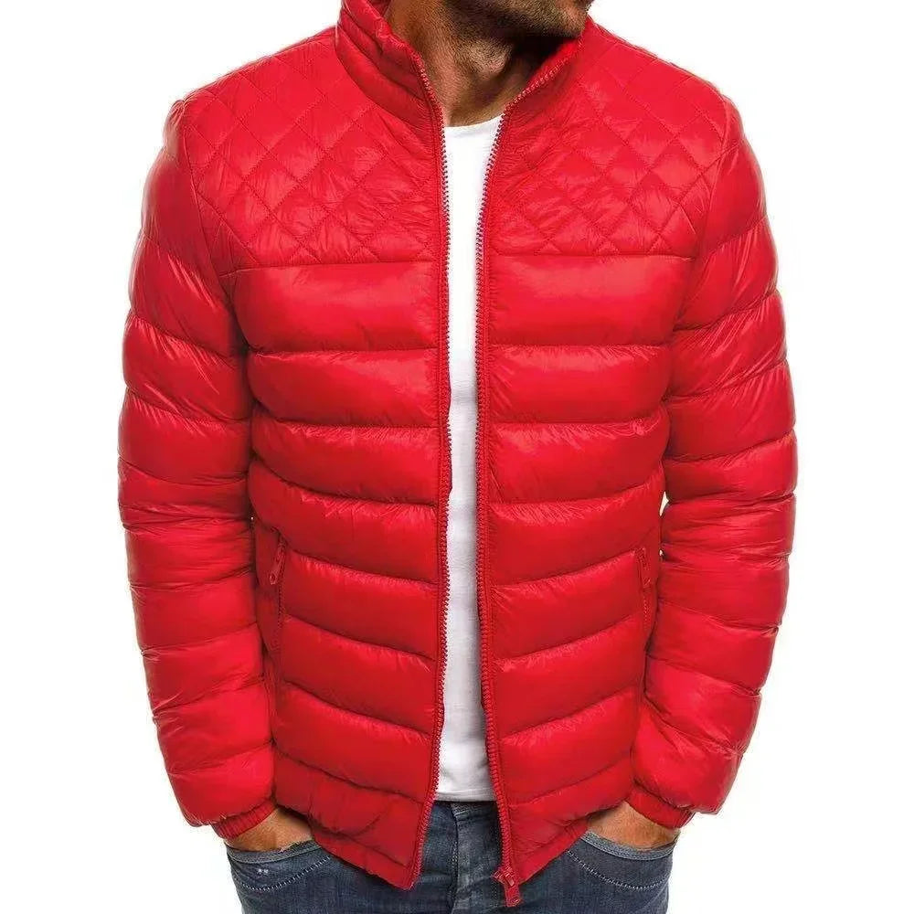 Men's Winter Solid Color Stand Collar Cotton Jacket Coat, Fashion Lightweight Warm Male Cotton-Padded Outwear