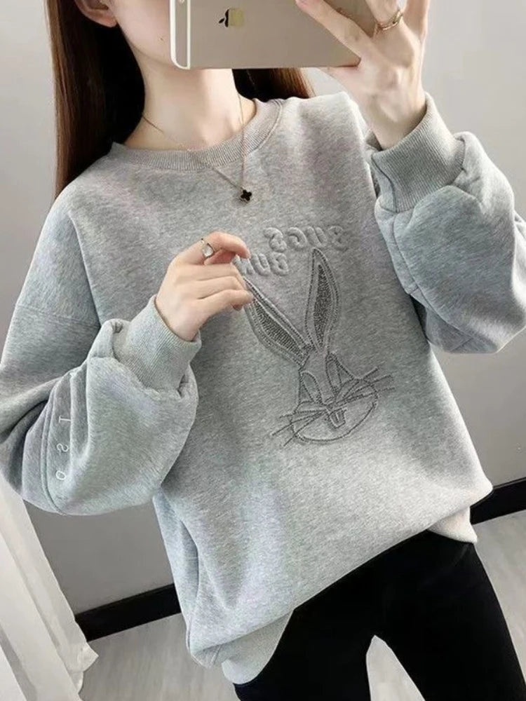 Sweatshirt High Waist Loose Fit Long Sleeve Sweatshirt Women's Fashionable Korean Style Versatile Slimming Short Design Autumn Winter Top