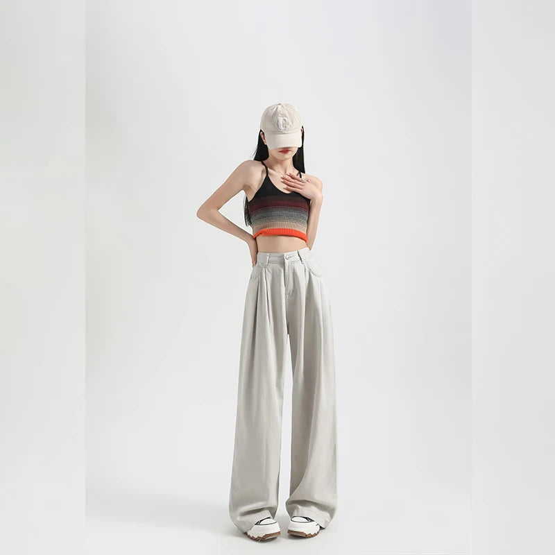 2026 Women's High Waist Wide Leg Jeans Lyocell Fabric Spring Summer Thin Loose Fit Pleated Denim Pants with Draped Straight
