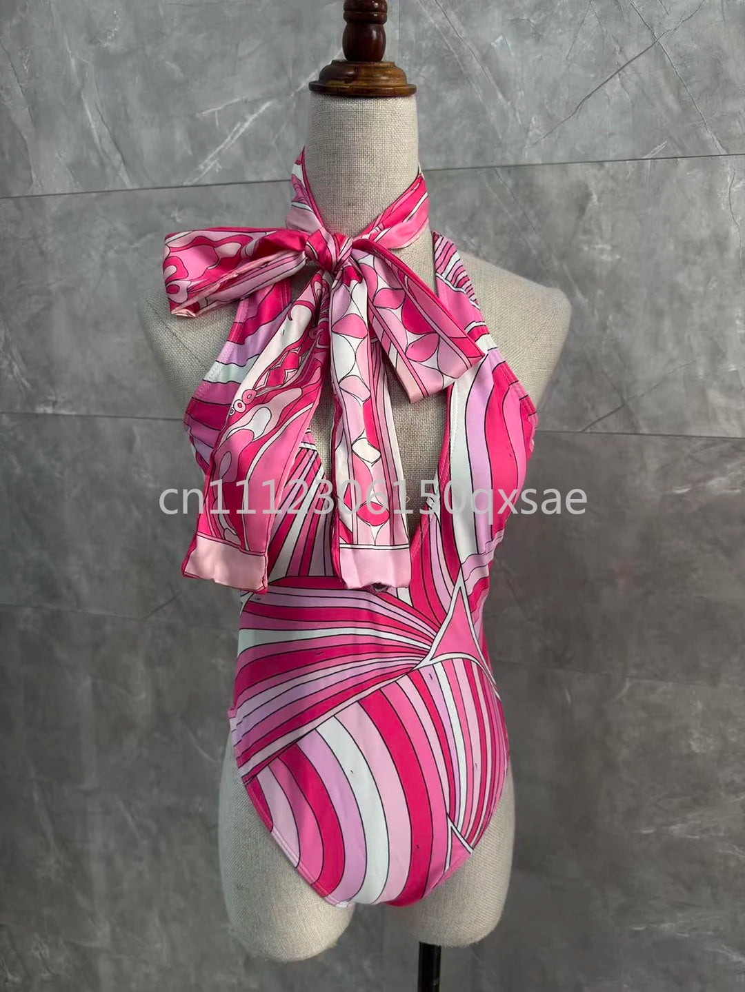 Fashion Design Women's Pink Scarf Swimsuits with Letter Signature Logo Designer Brand Lady Headband Swimsuits Beachwear Swimwear