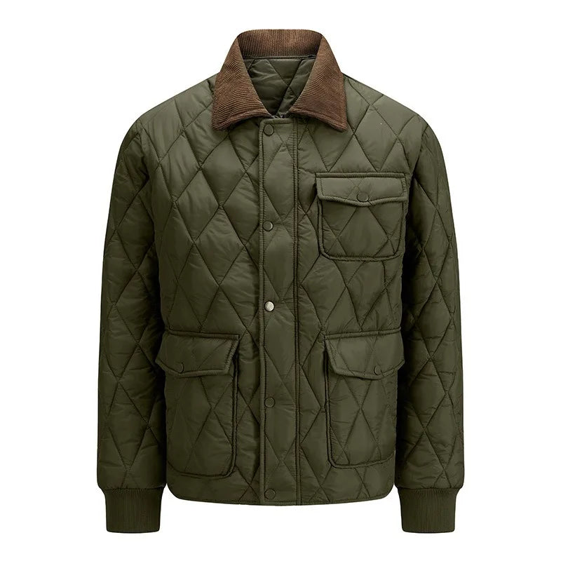 KIDWHXR Man Jacket Winter Retro Contrast Color Turn Down Collar Male Parkas Single-breasted Long Sleeve Pocket Men Casual Coat