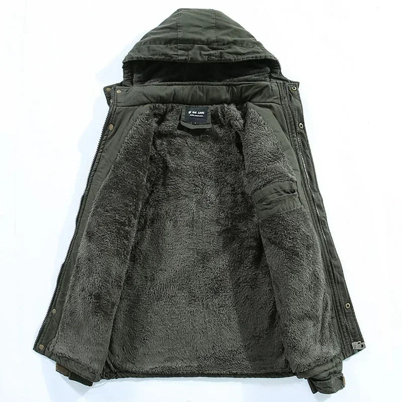 Parkas Coat Military Windproof Hooded Jackets Man Washed Cotton Thick Fleece Casual New Winter Warm Varsity Jacket Men