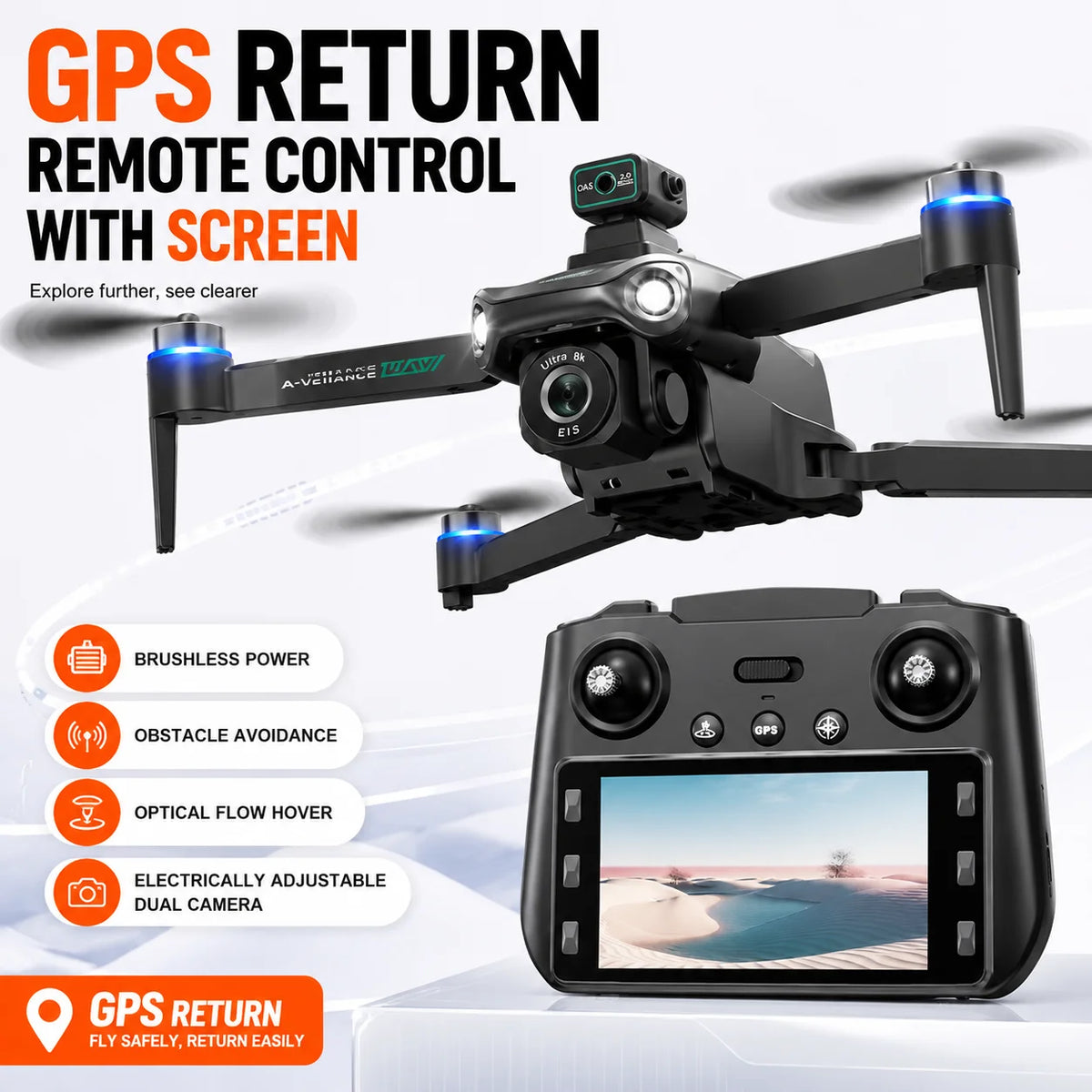 ZNLYRION S159 Brushless GPS Drone with 8K Camera 5G FPV Optical Flow Hover and 20Mins Flight Time