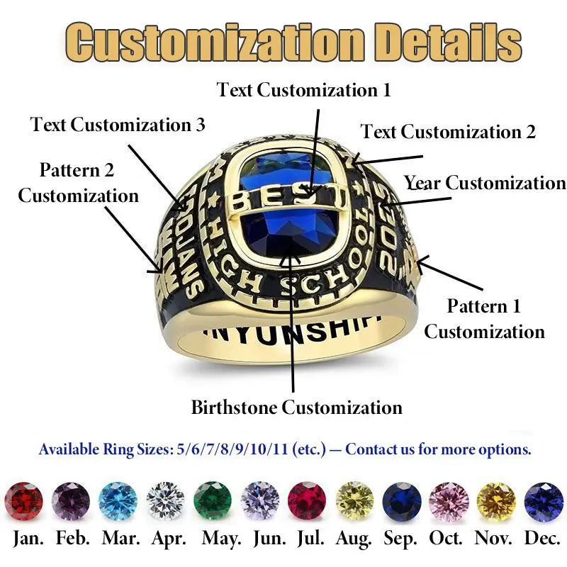 Customized graduation commemorative ring. Personalized with your name. Fashionable ring gift.