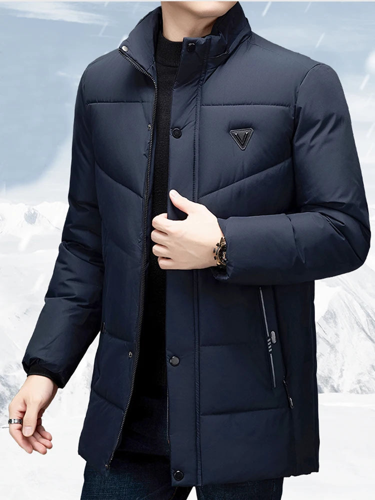 Men Winter Parkas Hooded Thick Warm Jackets Mid-Length Outerwear Fashion Casual Puffer Jacket Solid Blue Black Quilted Coat
