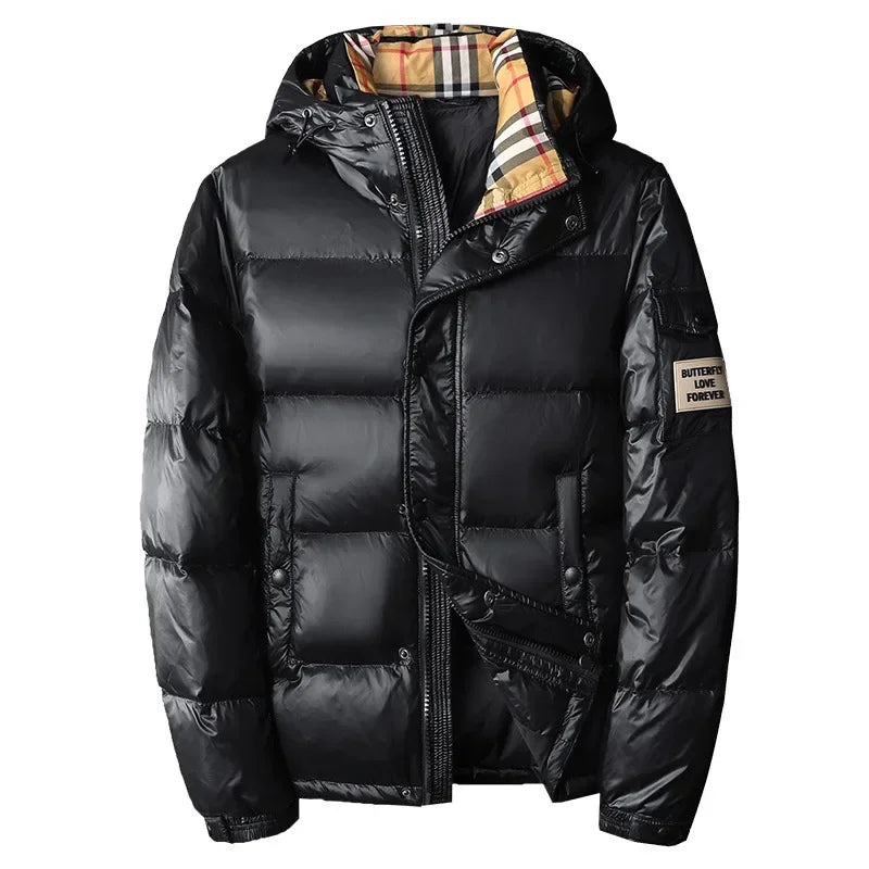 Trendy Men's Casual Hooded down Jacket 2025 Winter Fashion White Duck Feather Warm Top European Style Regular Fit