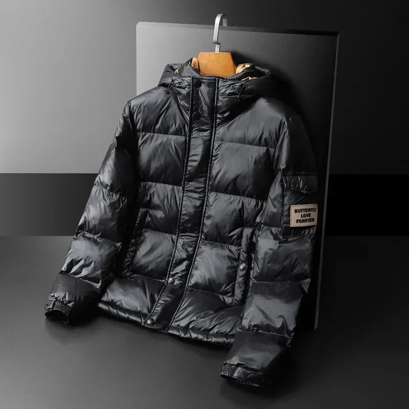 Trendy Men's Casual Hooded down Jacket 2025 Winter Fashion White Duck Feather Warm Top European Style Regular Fit