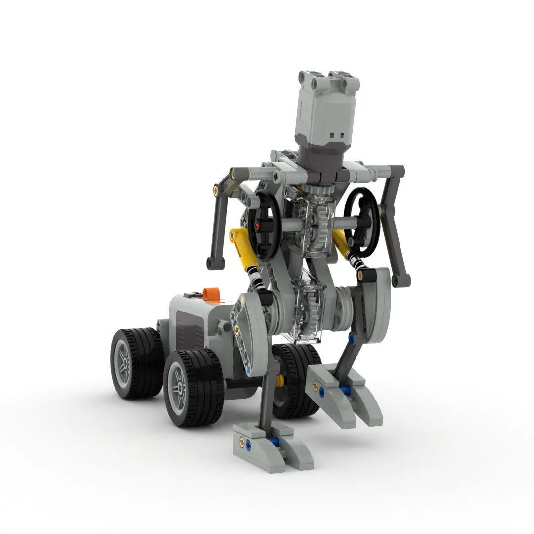 DIY MOC Mechanical Walker – Robot Pulling Wheeled Load, Interlocking Brick Set for Creative Assembly & Kinetic Art Display