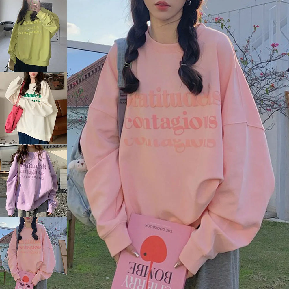 Women/Ladies/Girls Autumn Plus Velvet Letter Print Loose Long Sleeve Sweatshirt Fashion Pullover Casual
