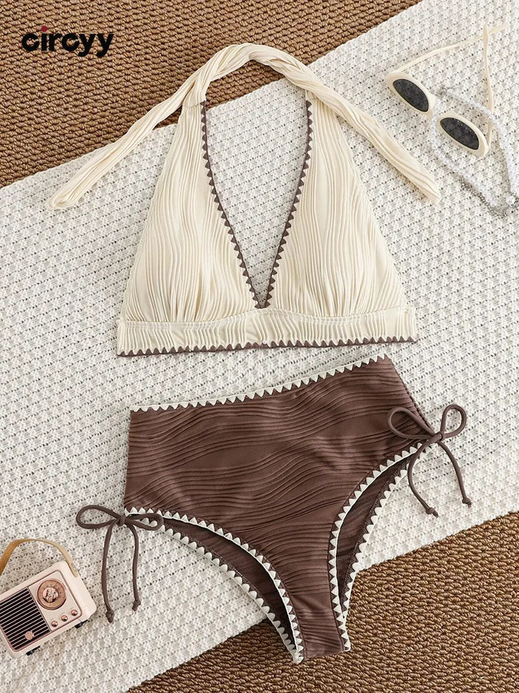 Circyy Contrast Color Sexy Swimwear Women Bikini Set Two-pieces Split Swimsuit Summer Fashion Holiday Beachwear Bikinis Set