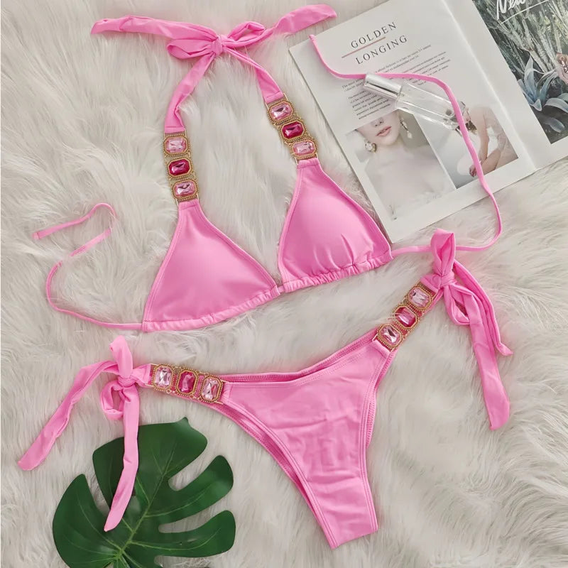 2026 Sexy Bikinis Swimsuit With Rhinestones Women's Swimwear Female Push Up Bikini Beach Swim Wear Bathing Suits Pool Bather