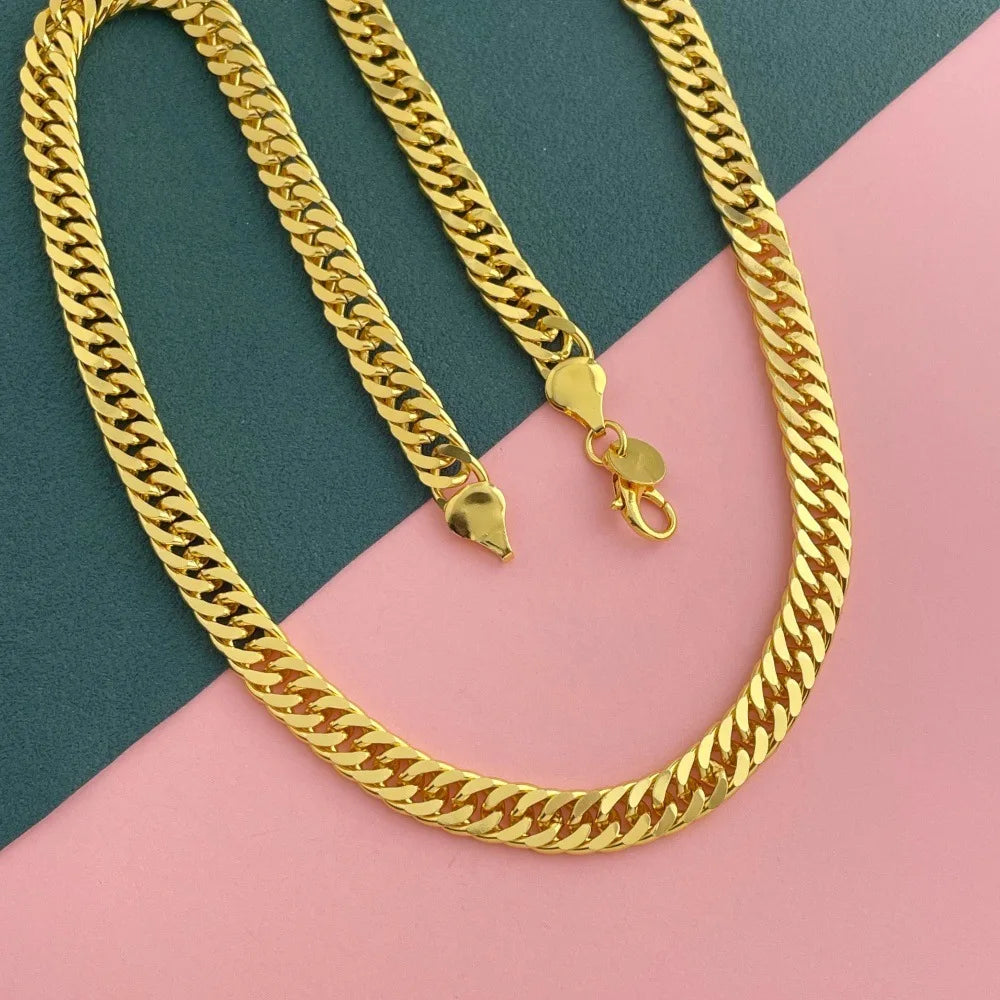 Necklace & Trendy Neutral 8MM Double Clasp Side Necklace 18-24" For Women 24K Gold AU999, Unisex & versatile chic