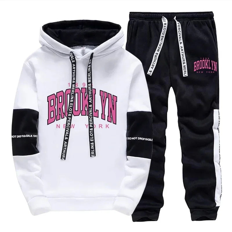 Black White Women's Tracksuit Hot Sales Casual Hooded Sweatshirts Outdoors Sports Jogging Clothing Versatile Single Hoodie Pants