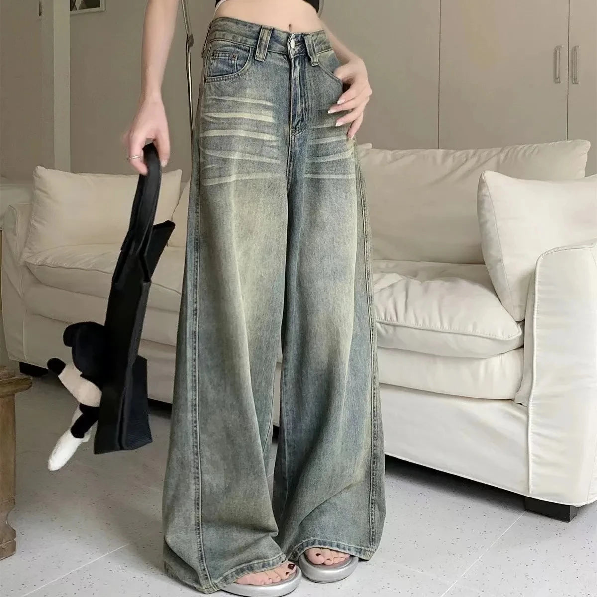 Jeans Women's Y2K Loose Straight Leg Jeans Women Trousers Baggy Wide Fit Casual High Waist Retro Washed Vintage Style Women's Jeans Jeans