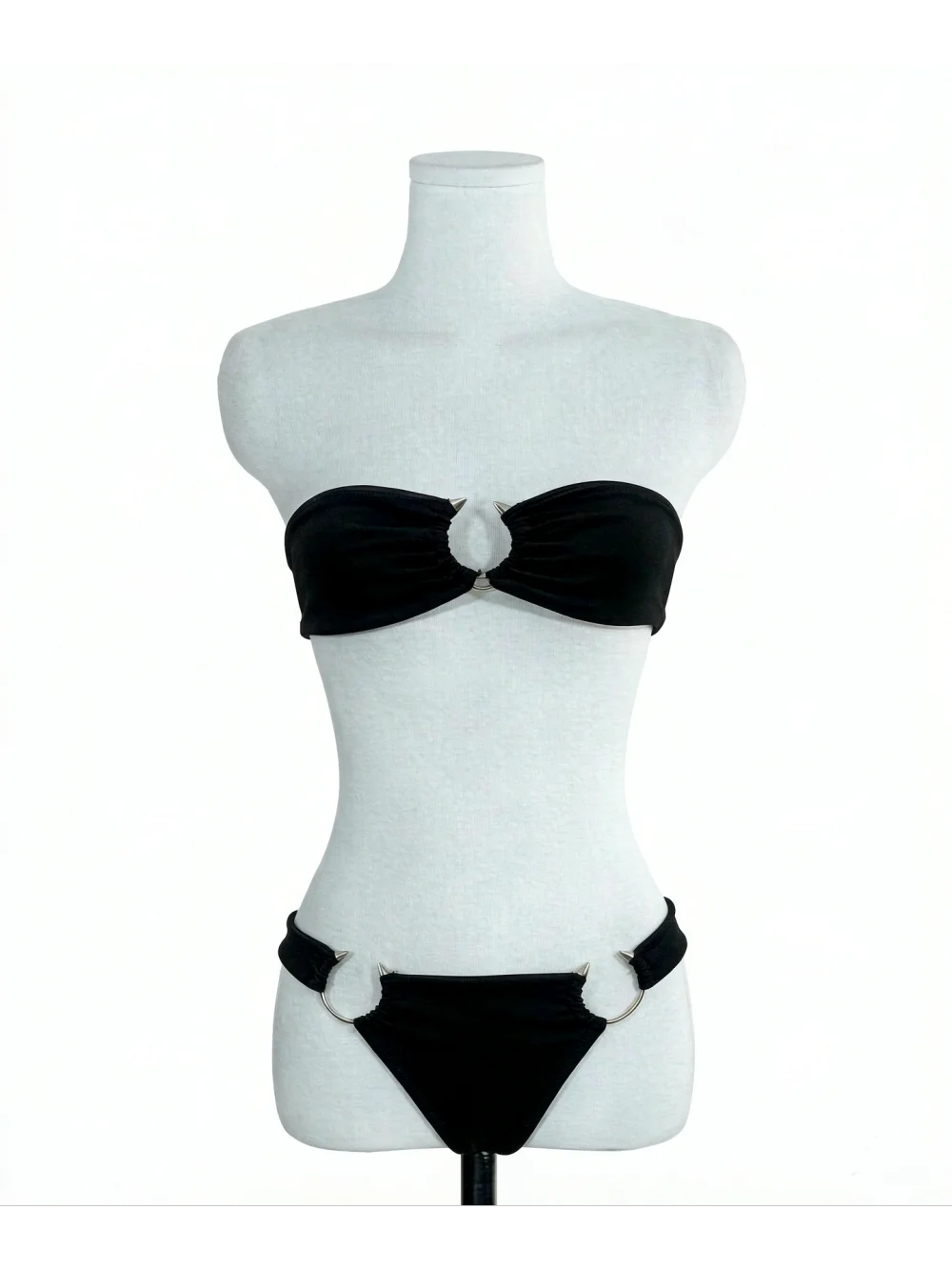 2026 summer punk spiky metal ring strapless bikini hot girl set black strapless casual beach vacation street trend niche ins