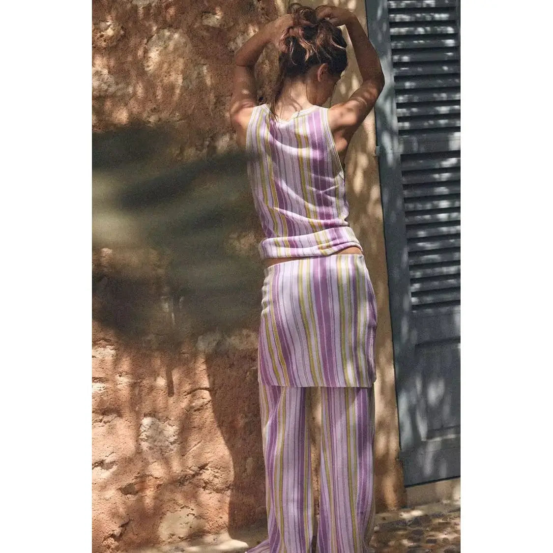 Fashionable Striped Knitted Women's Clothing ZR Style Spring Summer Arrival Two-Piece Set Long Skirt Pants No Sleeve