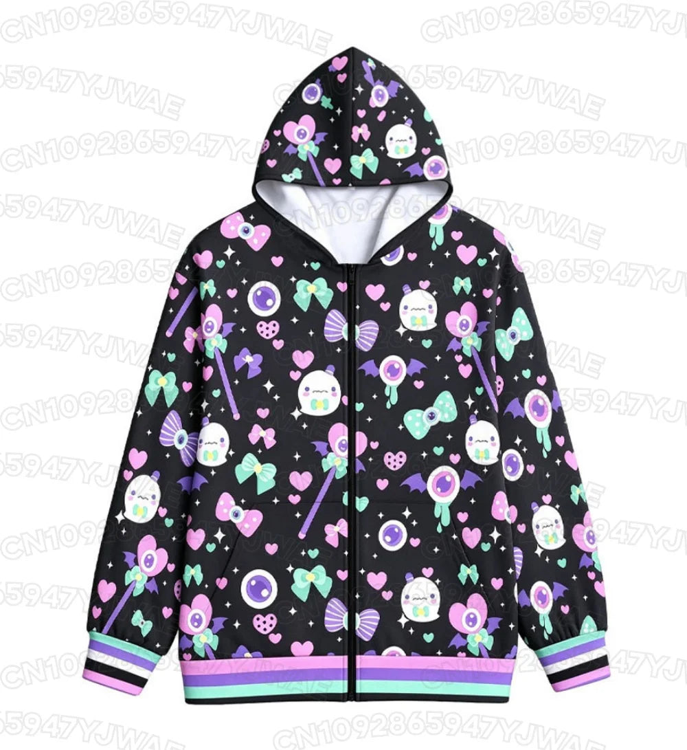 Women's Broken hearts Unisex Zipper Hoodie Rib Cage Spooky Cute Pastel Goth Menhera Halloween Creepy Cute Skeleton Hoodies