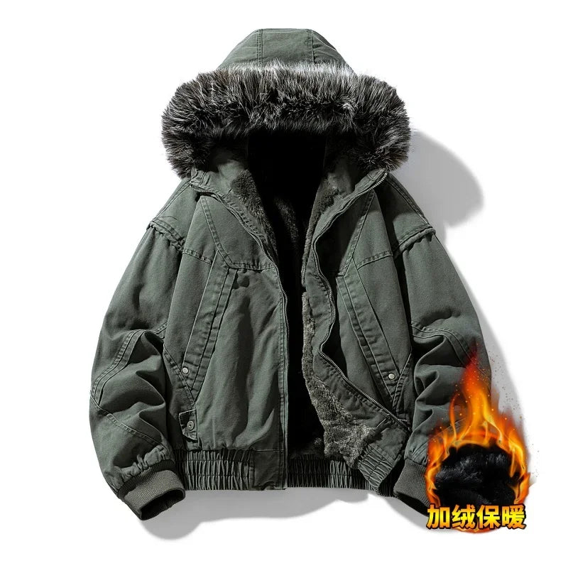 Thick Parka Winter Fur Hood Warm Tactical Bomber Coats Winter Male Multiple Pockets Warm Parkas Quality Man Casual Chaquetas