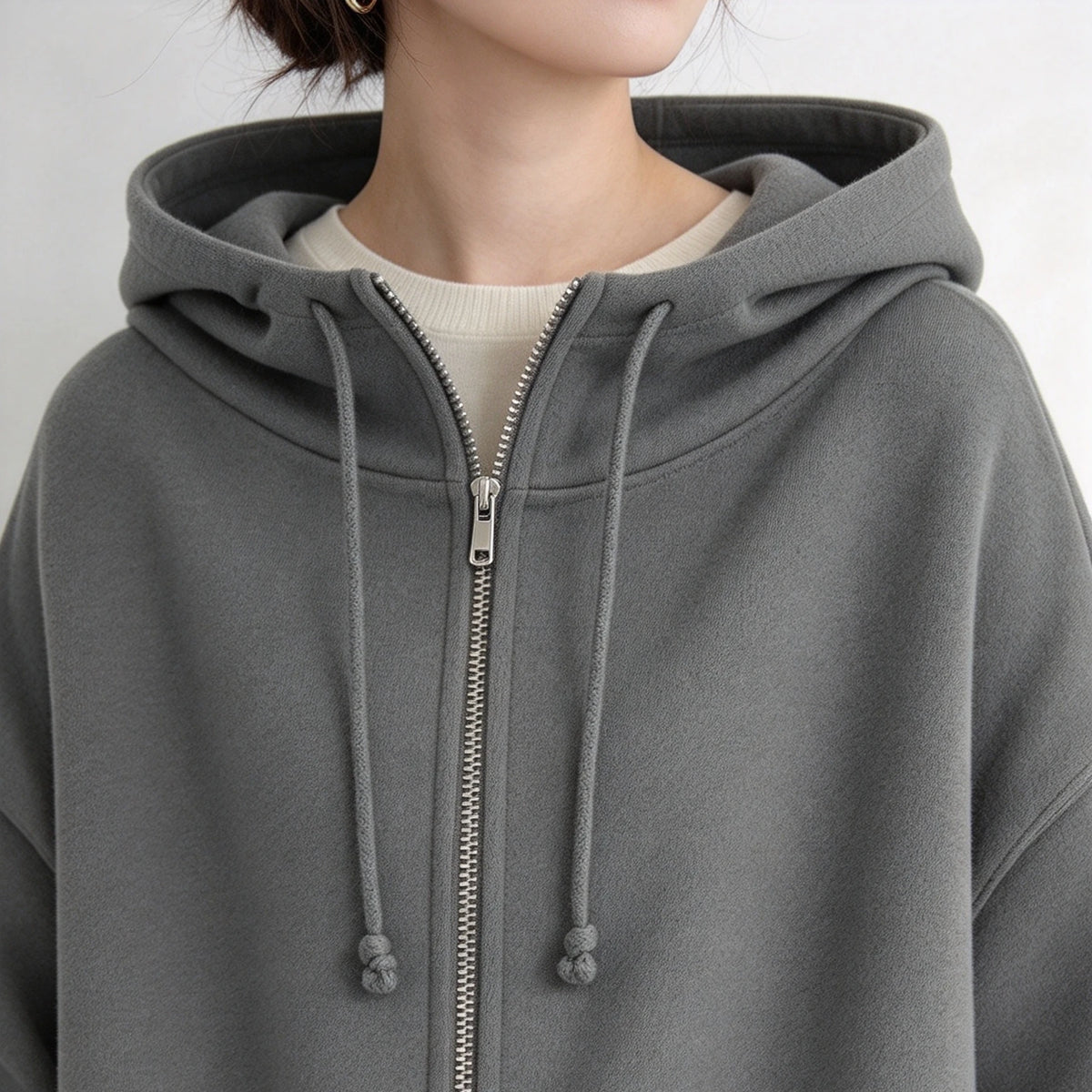 Women Oversized Long Hooded Zip Up Sweatshirt, Casual Loose Mid Length Hoodie Jacket With Pockets, Fake Two Piece Hem Outerwear