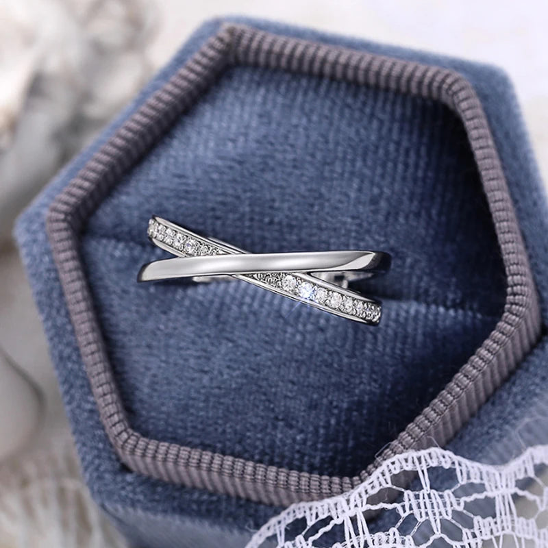 Huitan Fashion Silver Color Cross Ring Lady Trendy Low-key Jewelry with Brilliant Zirconia Stylish Daily Accessories for Women