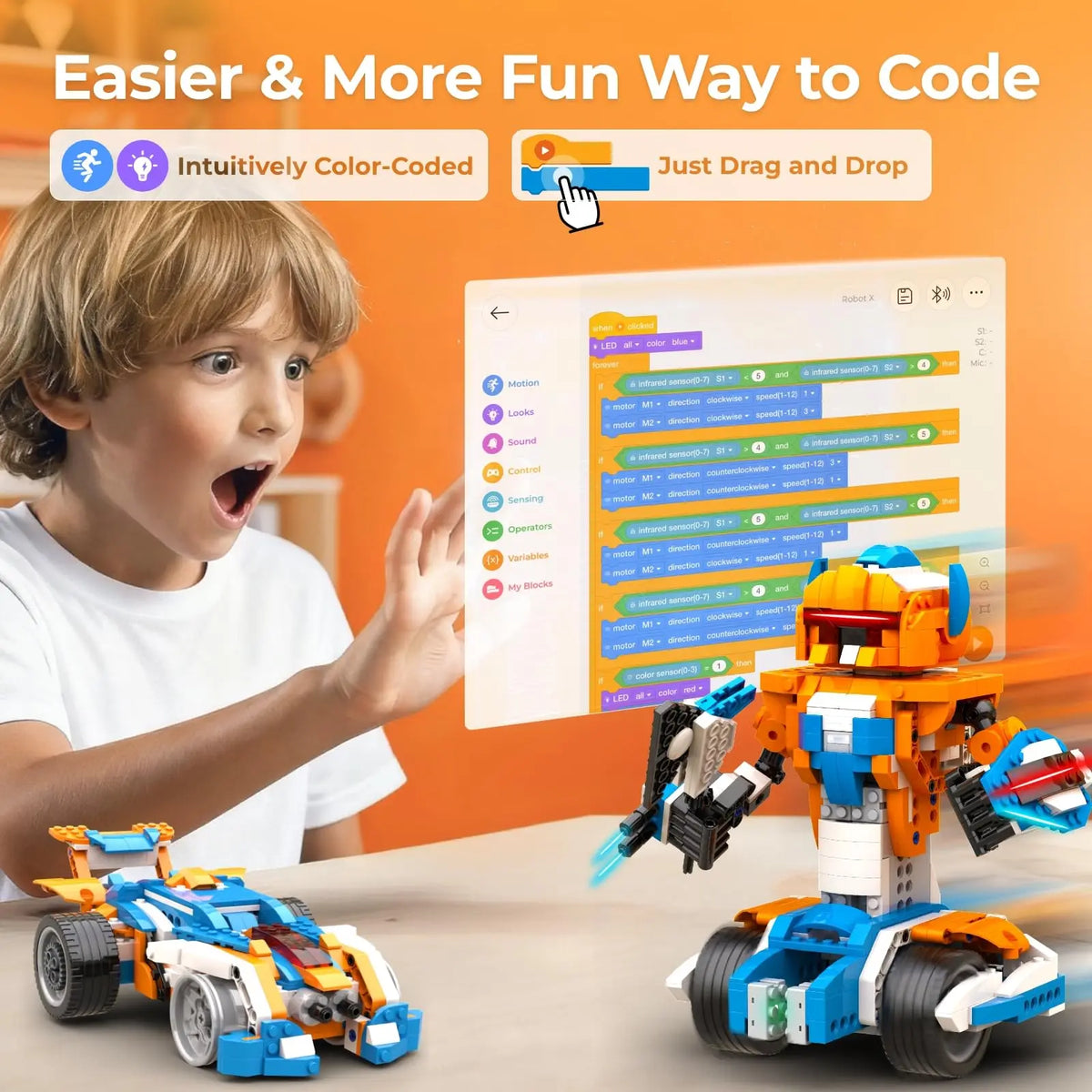 Apitor Robot X Building Kit 12-in-1 STEM Robotics Coding Set Education Birthday Gifts for Kids Ages 8-12 APP Remote Control Toys