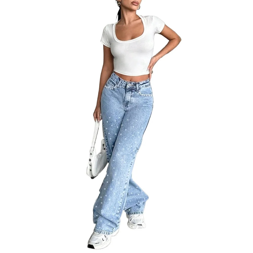 Women's High Waisted Baggy Jeans Denim Pants Y2K Aesthetic Vintage Design Loose Fit Comfortable Female Daily Casual Clothing