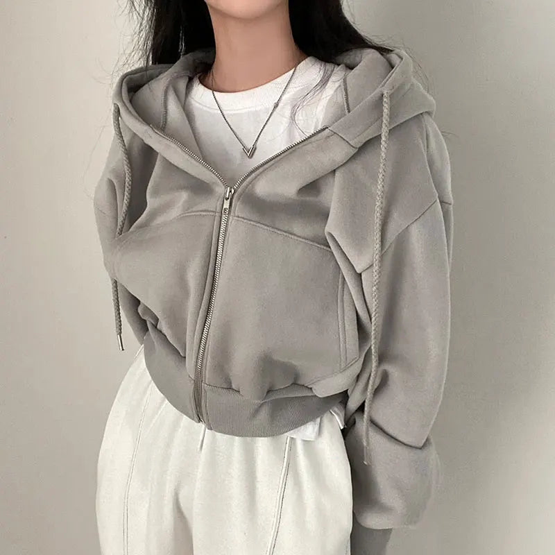 Sweatshirt Elegant Autumn Winter Hooded Sweatshirt Cardigan Women's Loose Long Sleeve Drawstring Design High Quality Simple Style